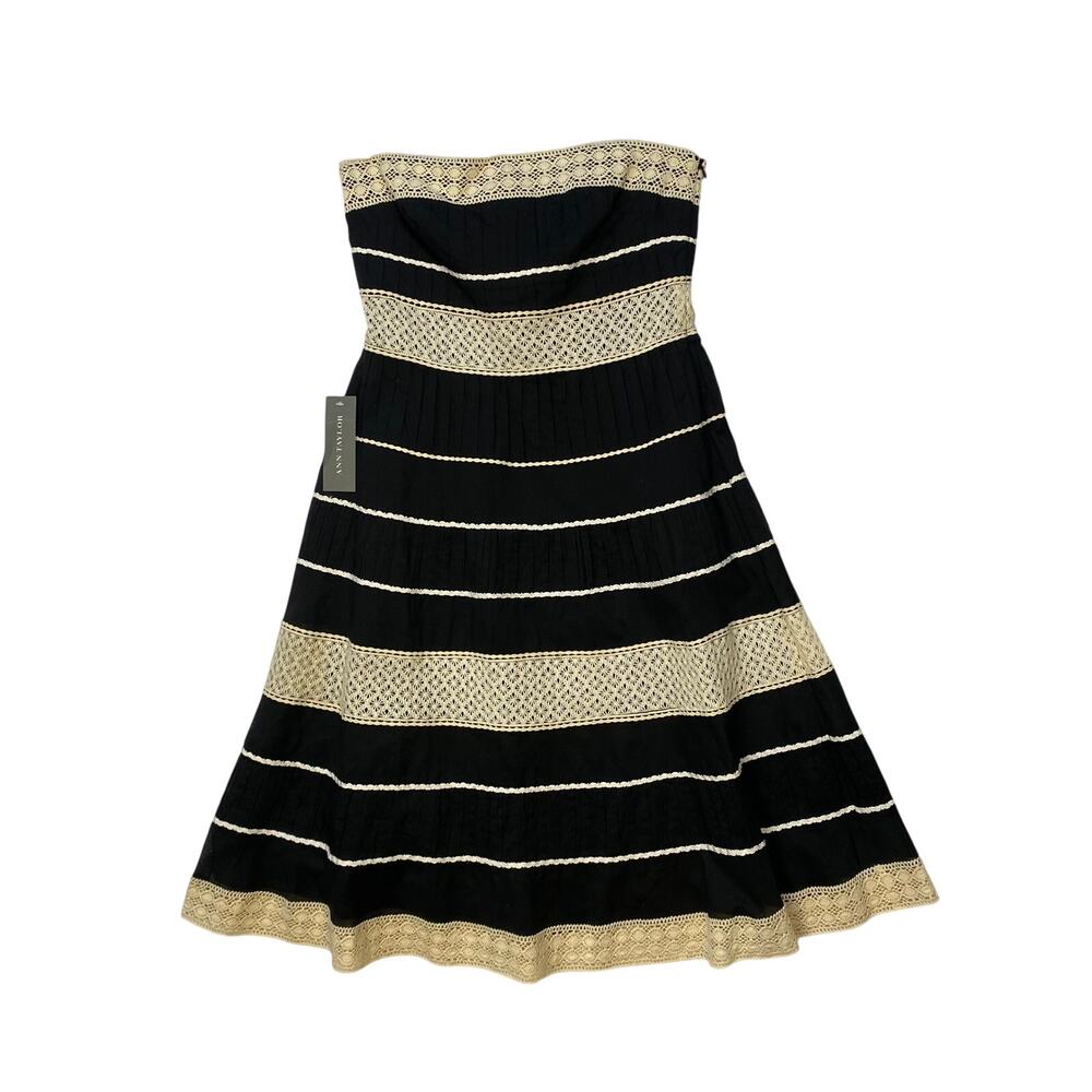 Ann Taylor Black and Cream Crochet Strapless Dress NWT